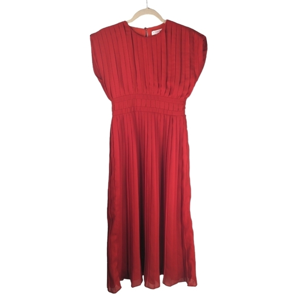 Vionnet Paris SILK Lined Bright Red Pleated Sheath Glam Dress 38